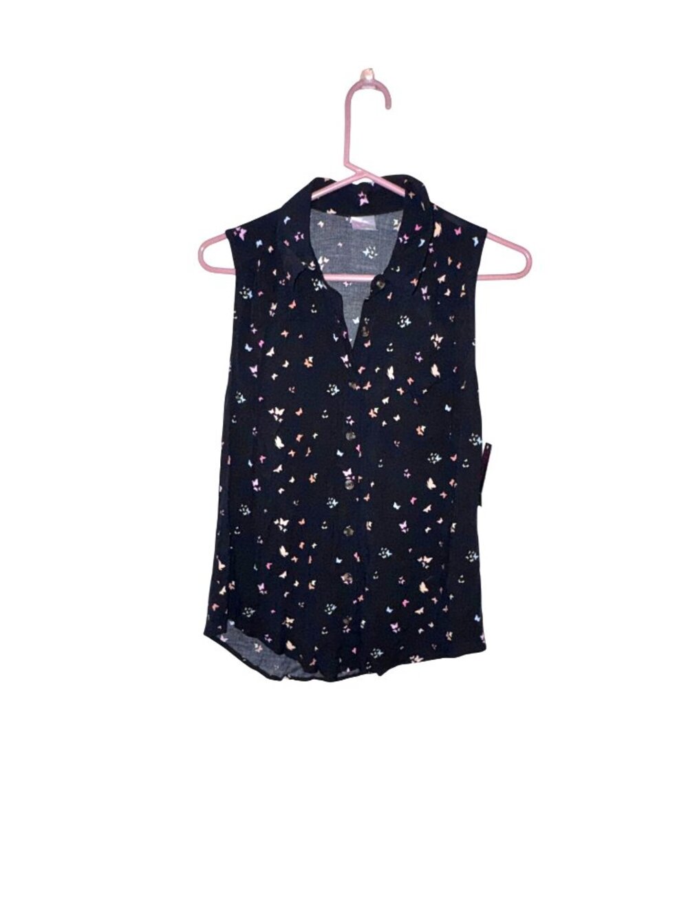 No Boundaries Sleeveless Black Butterfly Print Button-Up Top M (7-9)